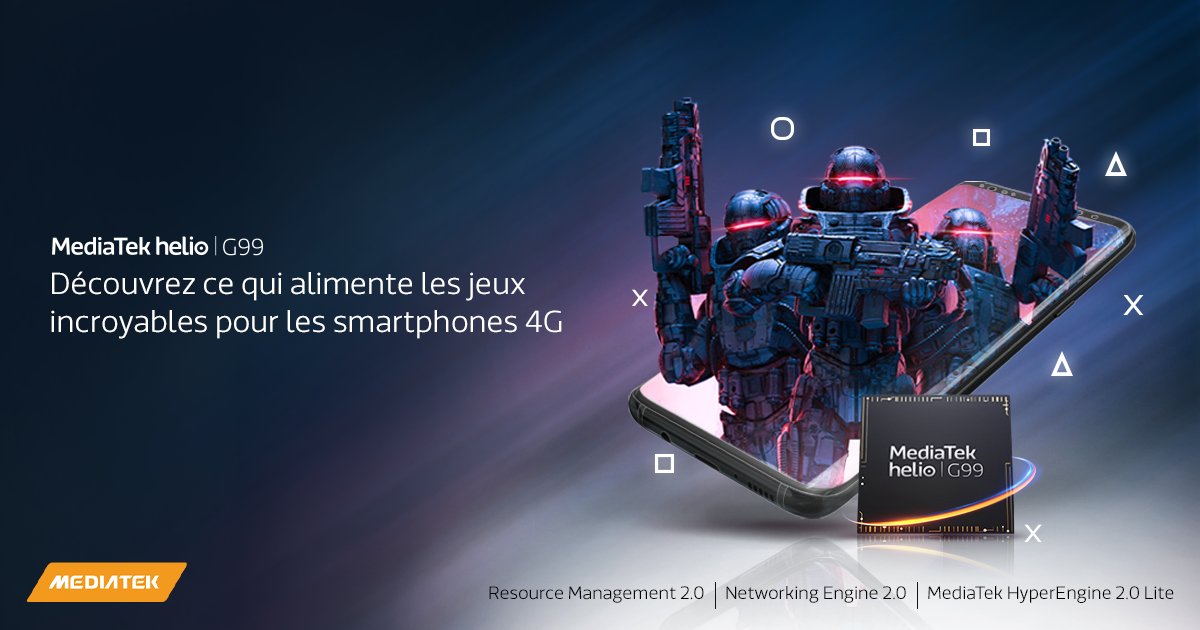 MediaTekFrance's tweet photo. Améliorez vos jeux mobiles avec #MediaTekHelioG99 et #MediaTekHyperengine 2.0 Lite. Transformez votre téléphone en appareil gaming de haut niveau avec Resource Management Engine 2.0 et Networking Engine 2.0, sans compromis. https://t.co/5uAM7A9LJZ https://t.co/ZD9CjHvnlj