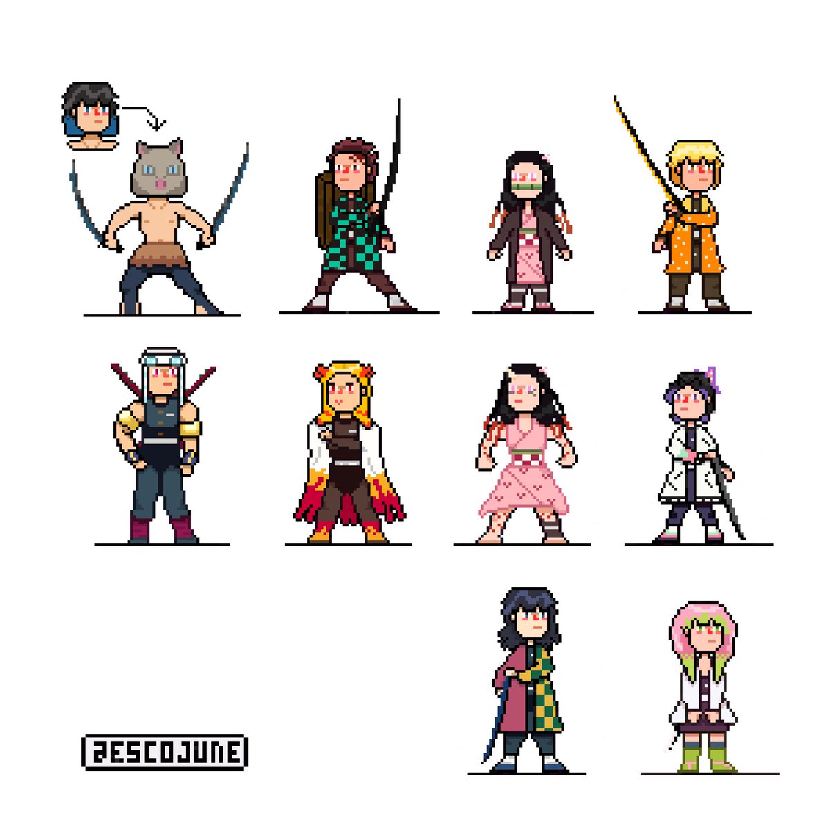 ESCOJUNE's tweet photo. Demon slayer sprites  
#pixelart #pixelartist #anime #demonslayerfanart #demonslayer #pixel_dailies https://t.co/IjbV4rV57r