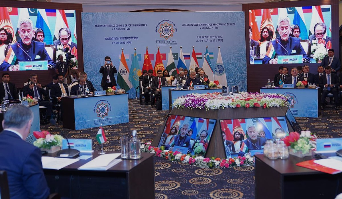 DrSJaishankar's tweet photo. Hosted colleagues in Goa to the Meeting of SCO Council of Foreign Ministers.

Welcomed enthusiastic participation of all members in 100+ meetings. Particularly delighted that Varanasi hosted several events as the first SCO Cultural & Tourist Capital.

Noted that current crises have exposed a credibility and trust deficit in the ability of global institutions to manage challenges in a timely and effective manner. 

Reform and modernisation of SCO will aid a more contemporary outlook which India will actively support. 

Progress for the admission of Iran and Belarus as full Member States and making English as the third Official language of SCO also constructive steps in this regard.

Menace of terrorism has continued unabated and taking our eyes off it would be detrimental to our security interests. Reiterated that there can be no justification for terrorism and it must be stopped in all its forms and manifestations including cross-border terrorism. We must not allow anybody - individual or State - to hide behind non-State actors.

Underlined that while connectivity is key to progress, it must come with respect for sovereignty and territorial integrity of all member states. 

Highlighted that unfolding situation in Afghanistan remains at the centre of our attention and efforts should be directed towards the welfare of the Afghan people.

Appreciated support of member countries for India’s proposal of creation of two new working groups on Startups & Innovation and Traditional Medicine. 

India has furthered its priority of moving “Towards a SECURE SCO” during our presidency. Sought Member States’ support in timely finalisation of documents for approval of our leaders at the SCO Summit in New Delhi.
