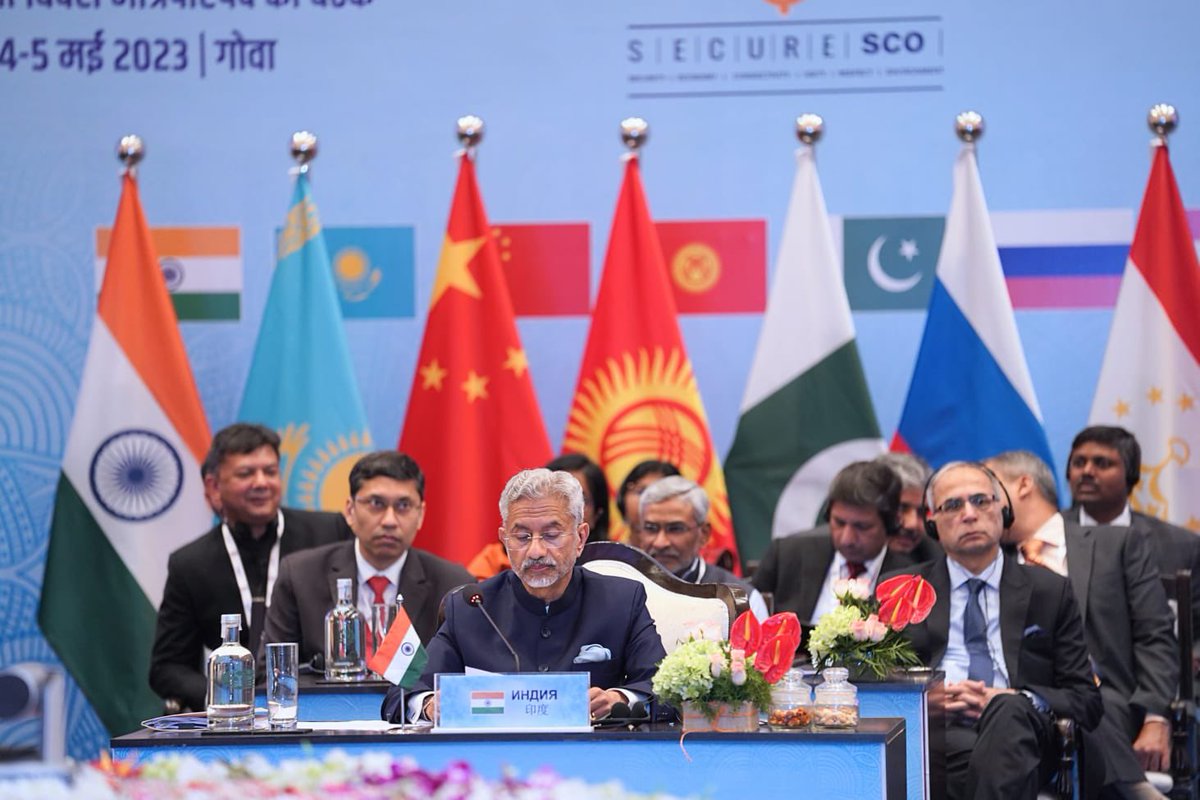 DrSJaishankar's tweet photo. Hosted colleagues in Goa to the Meeting of SCO Council of Foreign Ministers.

Welcomed enthusiastic participation of all members in 100+ meetings. Particularly delighted that Varanasi hosted several events as the first SCO Cultural & Tourist Capital.

Noted that current crises have exposed a credibility and trust deficit in the ability of global institutions to manage challenges in a timely and effective manner. 

Reform and modernisation of SCO will aid a more contemporary outlook which India will actively support. 

Progress for the admission of Iran and Belarus as full Member States and making English as the third Official language of SCO also constructive steps in this regard.

Menace of terrorism has continued unabated and taking our eyes off it would be detrimental to our security interests. Reiterated that there can be no justification for terrorism and it must be stopped in all its forms and manifestations including cross-border terrorism. We must not allow anybody - individual or State - to hide behind non-State actors.

Underlined that while connectivity is key to progress, it must come with respect for sovereignty and territorial integrity of all member states. 

Highlighted that unfolding situation in Afghanistan remains at the centre of our attention and efforts should be directed towards the welfare of the Afghan people.

Appreciated support of member countries for India’s proposal of creation of two new working groups on Startups & Innovation and Traditional Medicine. 

India has furthered its priority of moving “Towards a SECURE SCO” during our presidency. Sought Member States’ support in timely finalisation of documents for approval of our leaders at the SCO Summit in New Delhi.