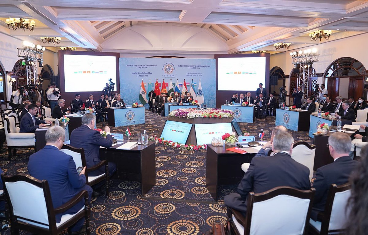 DrSJaishankar's tweet photo. Hosted colleagues in Goa to the Meeting of SCO Council of Foreign Ministers.

Welcomed enthusiastic participation of all members in 100+ meetings. Particularly delighted that Varanasi hosted several events as the first SCO Cultural & Tourist Capital.

Noted that current crises have exposed a credibility and trust deficit in the ability of global institutions to manage challenges in a timely and effective manner. 

Reform and modernisation of SCO will aid a more contemporary outlook which India will actively support. 

Progress for the admission of Iran and Belarus as full Member States and making English as the third Official language of SCO also constructive steps in this regard.

Menace of terrorism has continued unabated and taking our eyes off it would be detrimental to our security interests. Reiterated that there can be no justification for terrorism and it must be stopped in all its forms and manifestations including cross-border terrorism. We must not allow anybody - individual or State - to hide behind non-State actors.

Underlined that while connectivity is key to progress, it must come with respect for sovereignty and territorial integrity of all member states. 

Highlighted that unfolding situation in Afghanistan remains at the centre of our attention and efforts should be directed towards the welfare of the Afghan people.

Appreciated support of member countries for India’s proposal of creation of two new working groups on Startups & Innovation and Traditional Medicine. 

India has furthered its priority of moving “Towards a SECURE SCO” during our presidency. Sought Member States’ support in timely finalisation of documents for approval of our leaders at the SCO Summit in New Delhi.