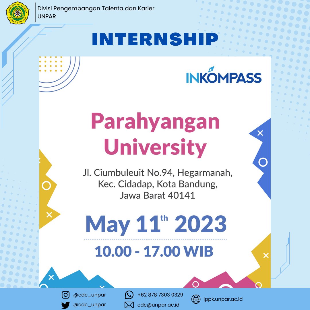 📢[INKOMPASS IS COMING!]📘

📍Kampus UNPAR
Lobby Utara Lantai 1
Gedung PPAG 2 Universitas Katolik Parahyangan, Jl. Ciumbuleuit No 94, Bandung

Untuk informasi selengkapnya, follow @sampoernagraduatetrainee