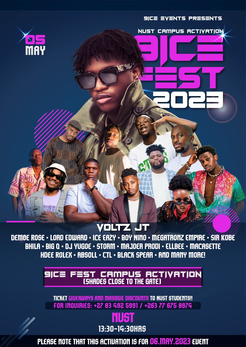 From 13:30 to 14:30 our team will be at NUST with tickets to  give away and early birds available for sale, come through! #9iceFest2023