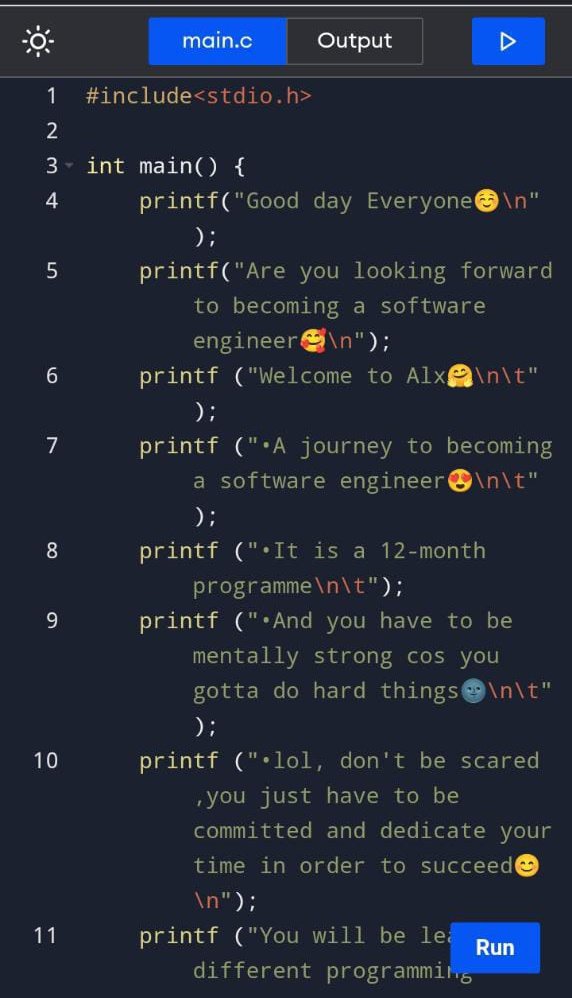 DeeRNner's tweet image. I learnt about the simple syntax of C programming language, how compiler, preprocessor, prototypes, library files works, variable declaration and how the function perform a specific task. 
#Daysofcoding #Alx_SE