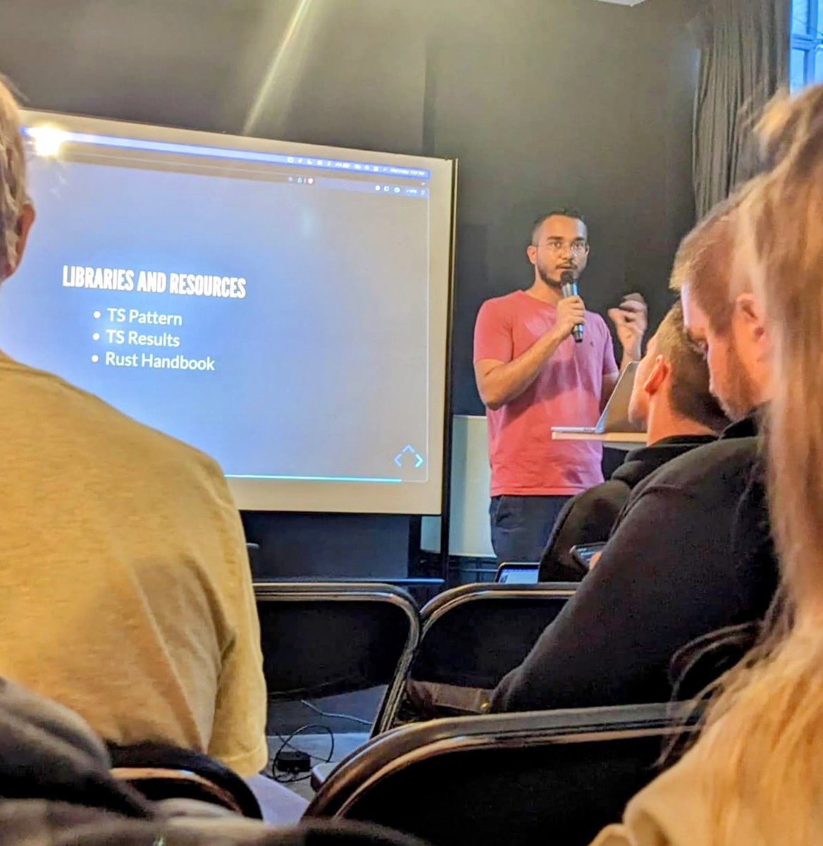 ryands1701's tweet image. Enjoyed giving a demo on how to use Rust like types with TypeScript at the #AmsterdamJS meetup hosted by @thejsnation 
#rust #typescript 

Slides and code below :)