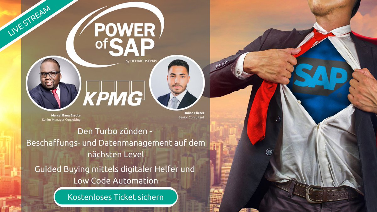 Schnell anmelden 𝗣𝗼𝘄𝗲𝗿 𝗼𝗳 𝗦𝗔𝗣 𝟮𝟬𝟮𝟯 Live-Stream am 11.Mai 2023. Tolle Speaker zu Einkauf &amp; Finance!
✅ powerofsap.com
Keine Zeit? Kein Problem - alle angemeldeten Personen erhalten im Nachgang die Aufzeichnung der Vorträge per E-Mail. !!! Gleich anmelden !!!