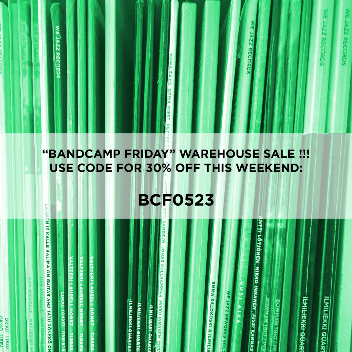 EVERYTHING –30%. Our Bandcamp Friday warehouse sale is on until Sunday night. Go here: wejazzrecords.bandcamp.com