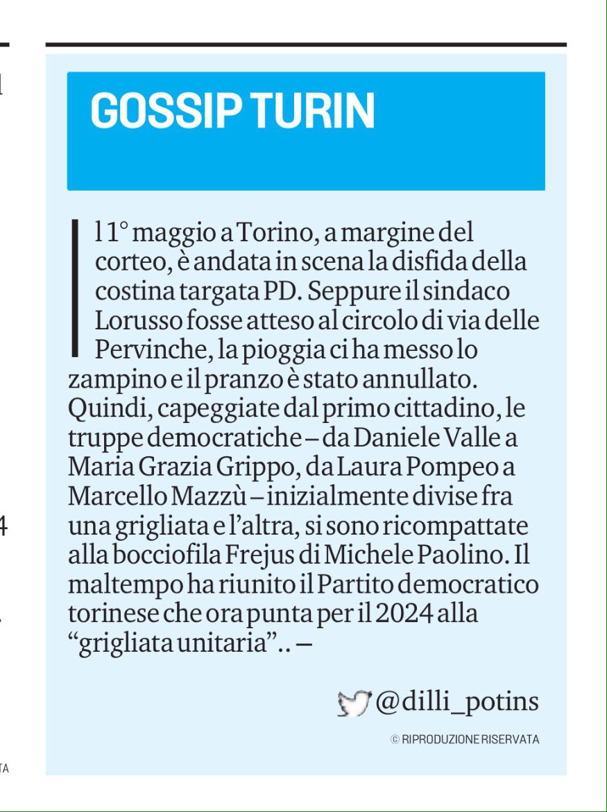 Nel 2024 la "grigliata unitaria" del <a href="/PD_Torino/">PD Torino</a> ?
#gossipturin è in edicola e online su <a href="/LaStampa/">La Stampa</a> <a href="/TorinoSette/">Torino Sette</a>
