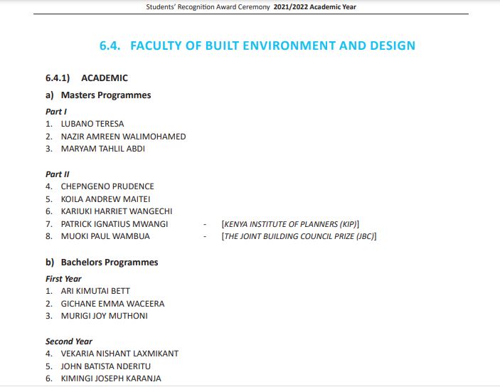 UoNbuiltenviron's tweet photo. Congratulations to the following students from the Faculty of Built Environment and Design. we salute you for your outstanding performance in various activities. #weareUoN https://t.co/w7xBn6A5uB