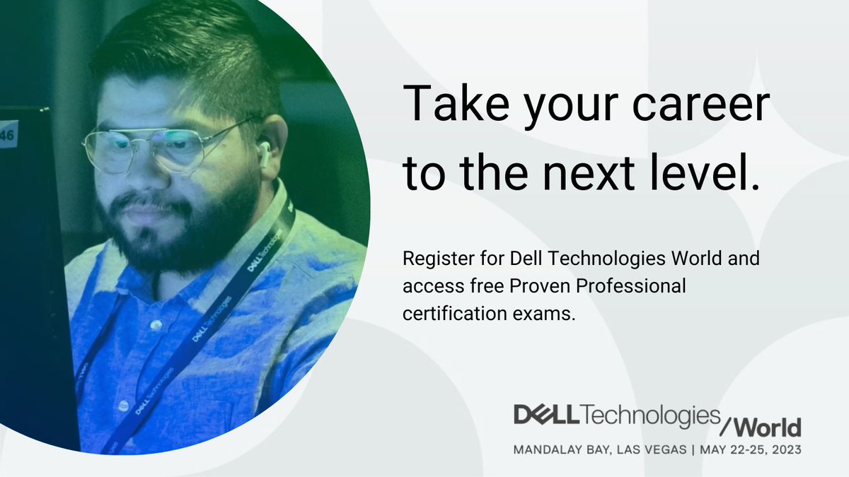 Are you attending #DellTechWorld? Did you know we are offering FREE certification exams for our #ProvenProfessional certifications onsite? Get certified and become an industry recognized #ProvenProfessional! Learn more here: ➡️ dell.to/3MIlEI0 #Iwork4Dell