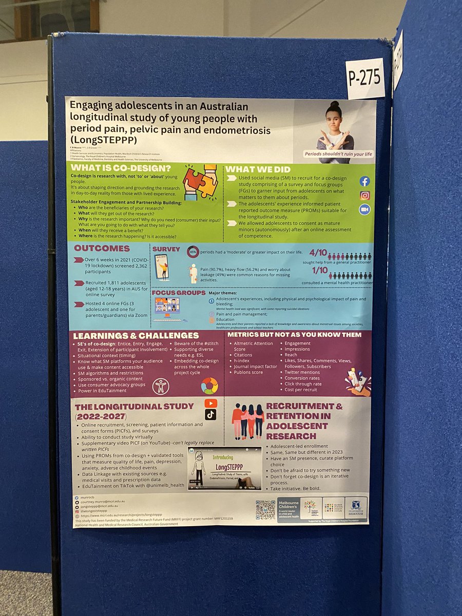 munrocb's tweet photo. Come chat about using social media for research recruitment and what we’ve learnt from adolescents about period pain, pelvic pain and endometriosis 
Poster 275

@WorldEndoSoc #WCE2023 representing #LongSTEPPP https://t.co/0Ng7jLTKtQ