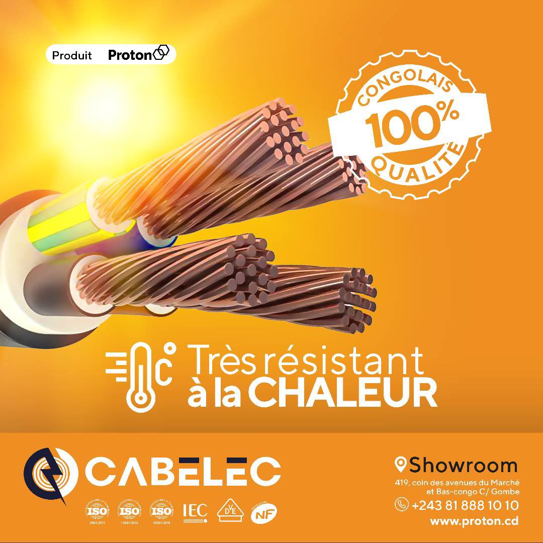 ProtonDRC's tweet photo. Les fils et câbles électriques CABELEC sont très résistants a la chaleur.
Parce que votre sécurité n'a pas de prix, achetez vite nos fils et câbles "100% Congolais -
100% Qualité".
#Cabelec, produit de Proton SA
https://t.co/2c95BKnUx4 https://t.co/1Bd0AnRCaX