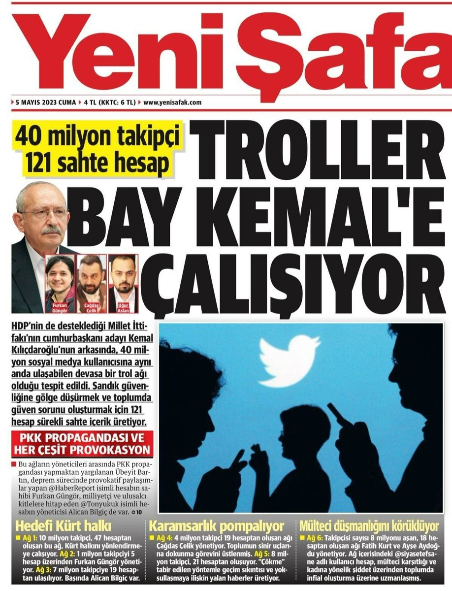 #KemalinTrolOrdusu ortaya çıktı

CHP'nin beş ayaklı trol ordusundan sonra şimdi de 6 ayrı trol ağı deşifre oldu. Toplamda 40 milyon takipçisi olan 121 sahte hesap sandık güvenliğine gölge düşürmek ve toplumda güven sorunu oluşturmak için sürekli sahte içerik üretiyor.