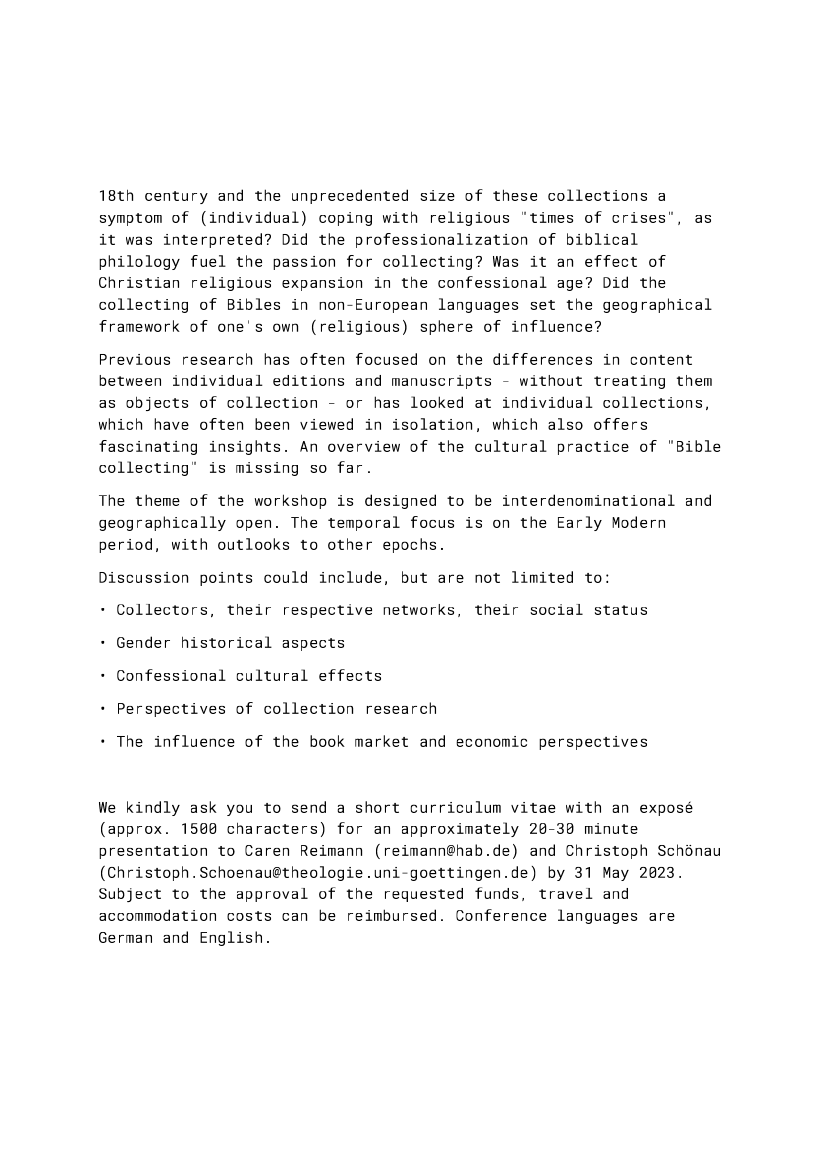 We also welcome papers in English on #Bible #collections, #collectionpractices and #bookhistory