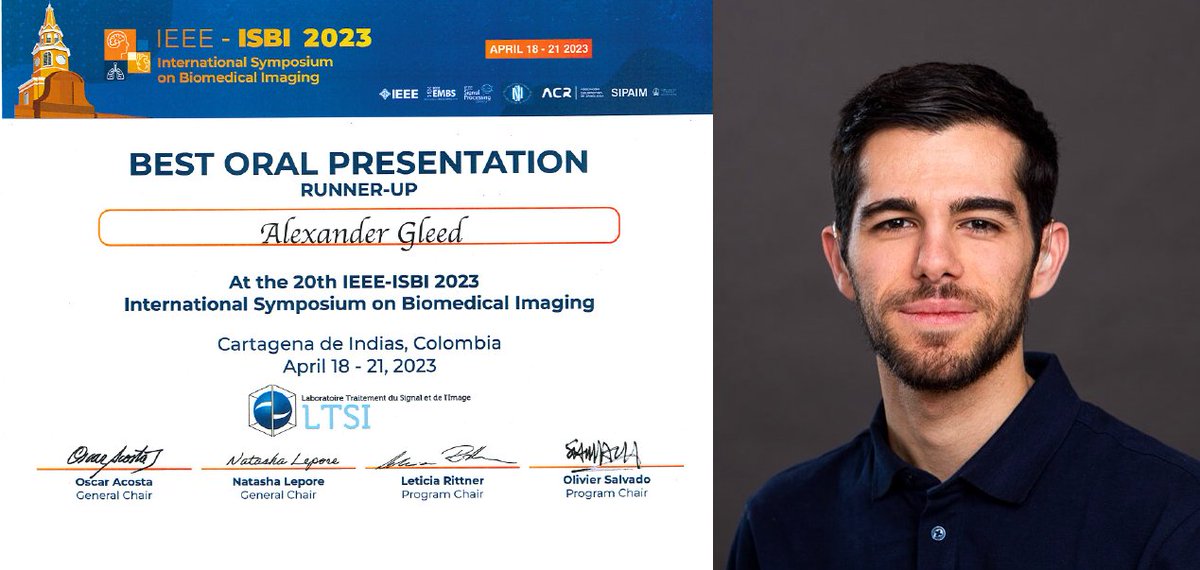 Very pleased to congratulate our lab member Alex Gleed for winning Best Runner-Up Oral Presentation at ISBI 2023!