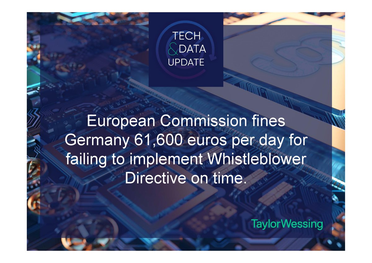 techdata_update's tweet image. Germany failed to pass the Whistleblower Protection Act in time and now faces fines from the European Commission. This is revealed in a letter from the Ministry of Justice. In the lawsuit filed with the ECJ a few weeks ago, Brussels demands 61,600 euros for each day.