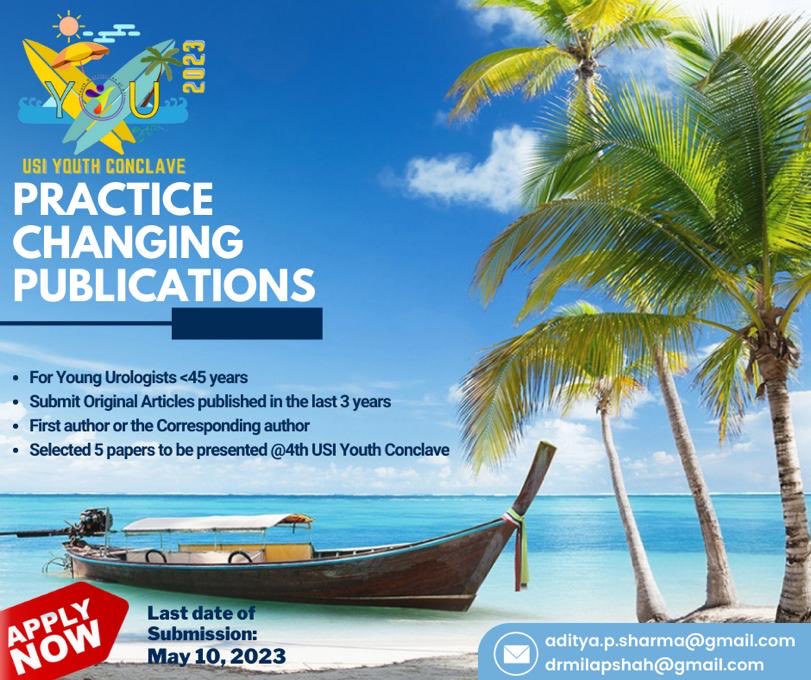 Calling Young Urologists from India to participate in Practice Changing publication session at fourth #youthconclave 2023.⁦<a href="/YouthUSI/">YOUsi</a>⁩ ⁦<a href="/usioffice/">Urological Society of India 🇮🇳</a>⁩ ⁦<a href="/UroZedman/">BM Zeeshan Hameed</a>⁩ ⁦<a href="/abhisingh82/">Abhishek singh</a>⁩ ⁦<a href="/drmilapshah/">Milap Shah</a>⁩. Going to be an exciting meet.