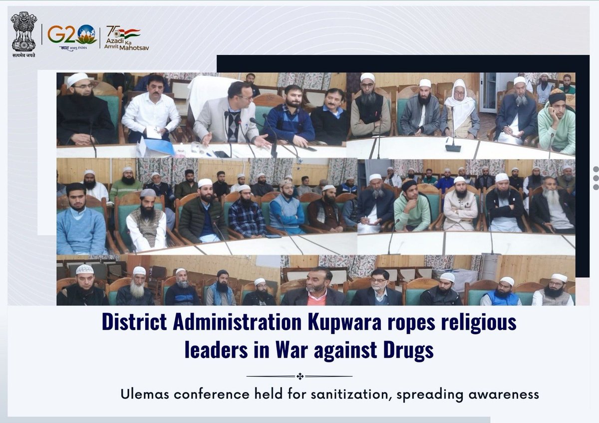 infokupwara's tweet image. #ProgressingJK
District Admin Kupwara ropes religious leaders in War against drugs
Ulemas conference held for sensitization, spreading awareness.
@diprjk 
@ddnewsSrinagar 
@PIBSrinagar