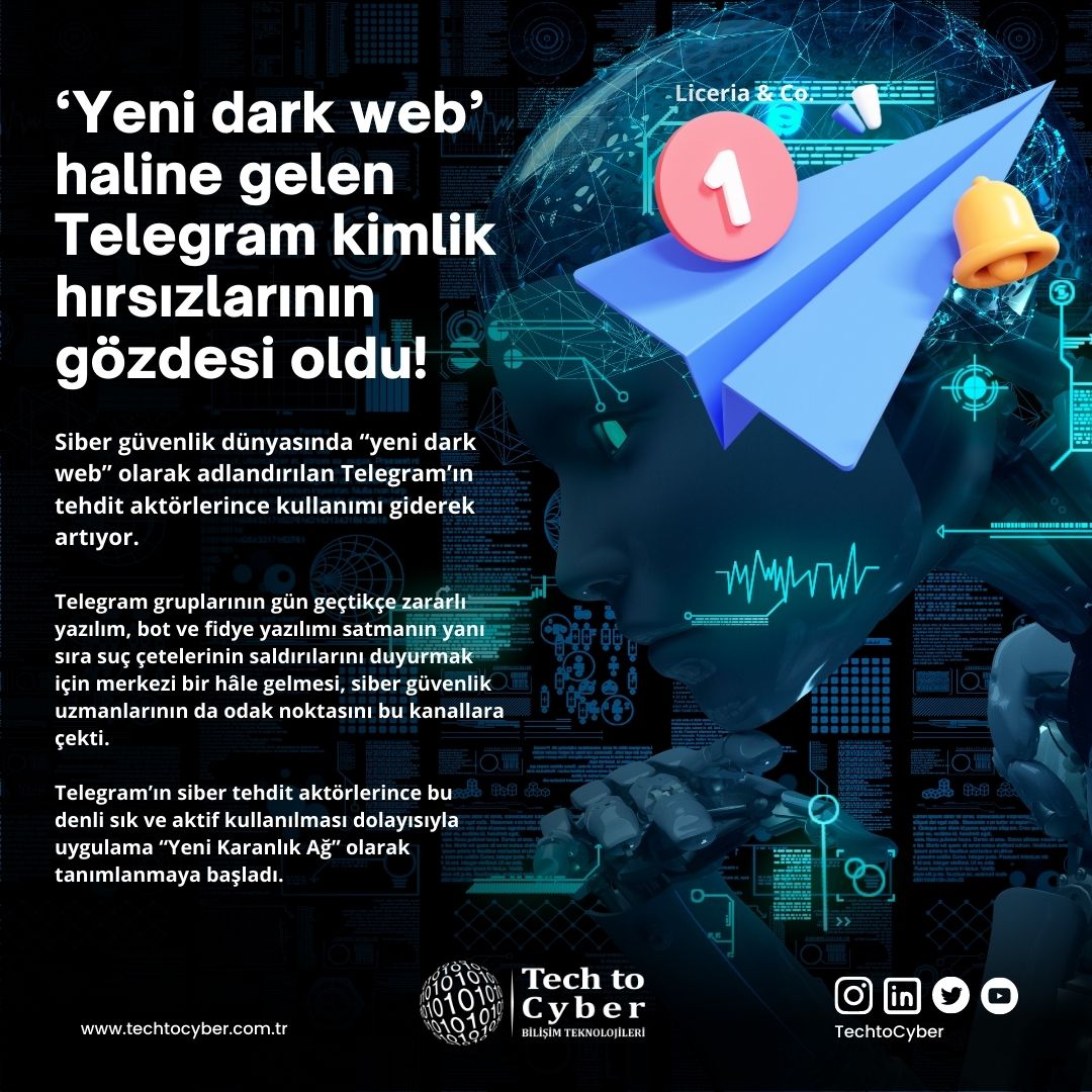 TechtoCyber's tweet image. Siber güvenlik dünyasında “yeni dark web” olarak adlandırılan Telegram’ın tehdit aktörlerince kullanımı giderek artıyor.

#techtocyber #cybersecurity #databackup #cyber #security #siber #sibergüvenlik #news #haber #bülten #güvenlik #data #ankara #türkiye