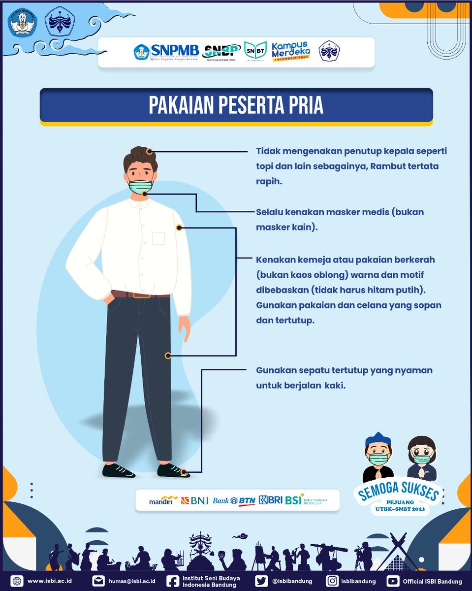 isbibandung's tweet image. Ketentuan Pakaian Peserta UTBK-SNBT 2023 

#SNPMBBPPP #SNPMB2023
#SNBP #SNBT #UTBK
#ISBIBandung #CentreofCreativityBasedEmpoweringCulturalZone