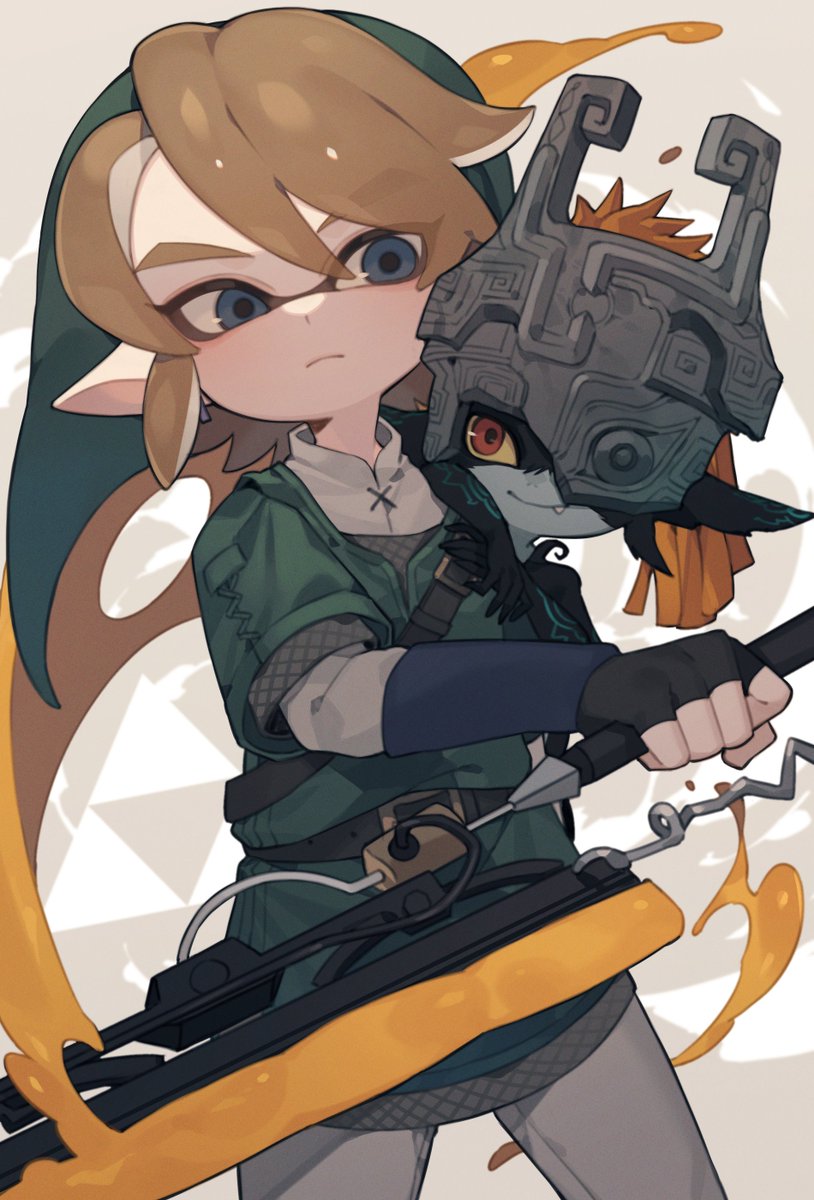 link ,midna 1boy 1girl pointy ears weapon holding gloves fingerless gloves  illustration images