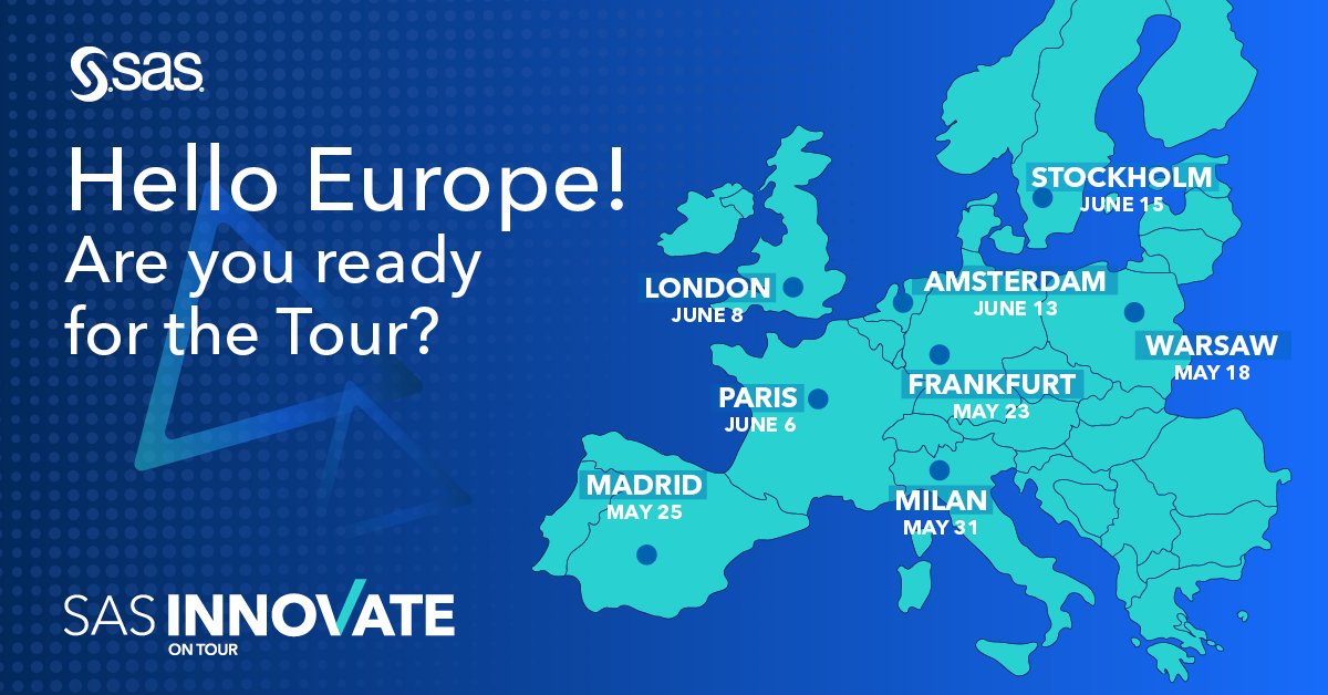 SAS_Hungary's tweet photo. Don’t miss out on the most prominent AI event of the year – join the SAS Innovate on Tour conference and discover how AI is changing business and society. Meet top experts and business leaders in the city near you. https://t.co/YAeEJbZGV1 https://t.co/NXAyLfq82N