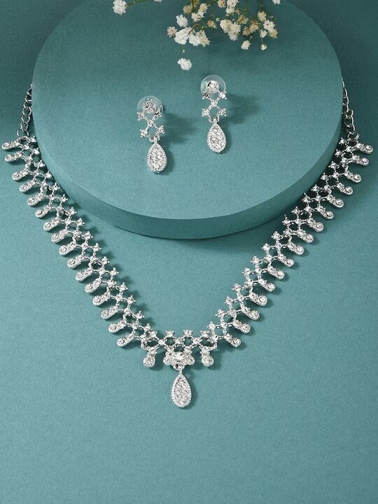 Excited to share the latest addition to my #etsy shop: Sparkling Elegance: Silver-Toned Rhodium-Plated & White AD Studded Jewelry Set etsy.me/3NKjhoC #silver #women #stone #jewelryset #rhodiumplated #silvertoned #whitead #sparkling #formal
