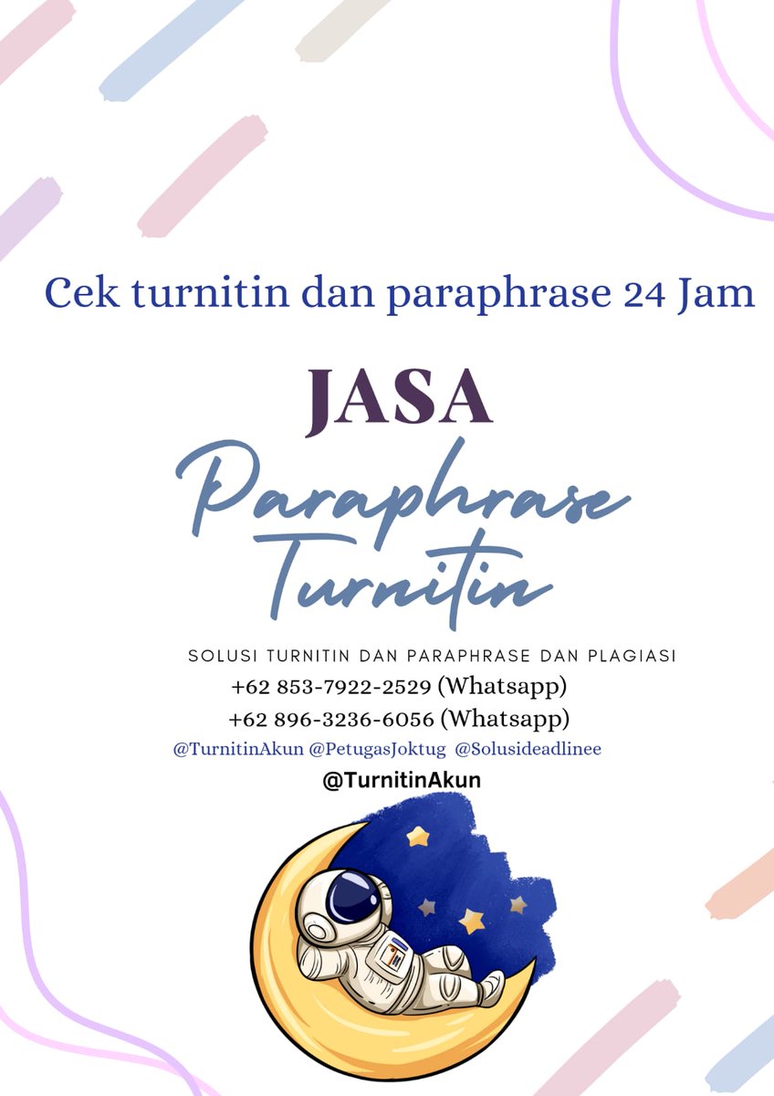 TurnitinAkun's tweet photo. Halo butuh jasa cek turnitin? 
Serta butuh jasa paraphrase untuk menurunkan tingkat plagiasi? 
Kami siap membantu, tentunya dengan harga terjangkau
Silahkan Hub https://t.co/0ELZImpn9N
#zonauangᅠ
#zonajajan
#turnitin 
#zonaba https://t.co/ay4uU0QBXq
