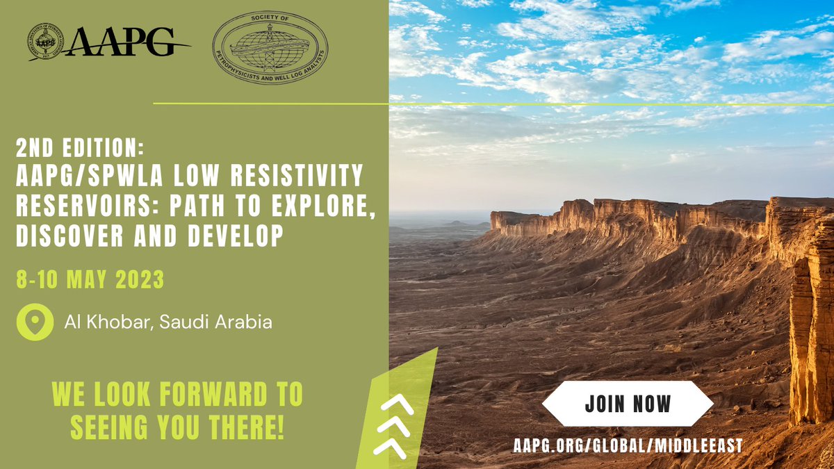 🚨HAPPENING IN 3 DAYS | Last chance to register for the most-awaited AAPG/SPWLA Low Resistivity Reservoirs GTW taking place next week at the Grand Hyatt Hotel Al Khobar. Join us for 3 days of enlightening discussions: bit.ly/3NESmdM

<a href="/aramco/">aramco</a> <a href="/spwlaorg/">SPWLA</a> 
 #AAPG #AAPGME