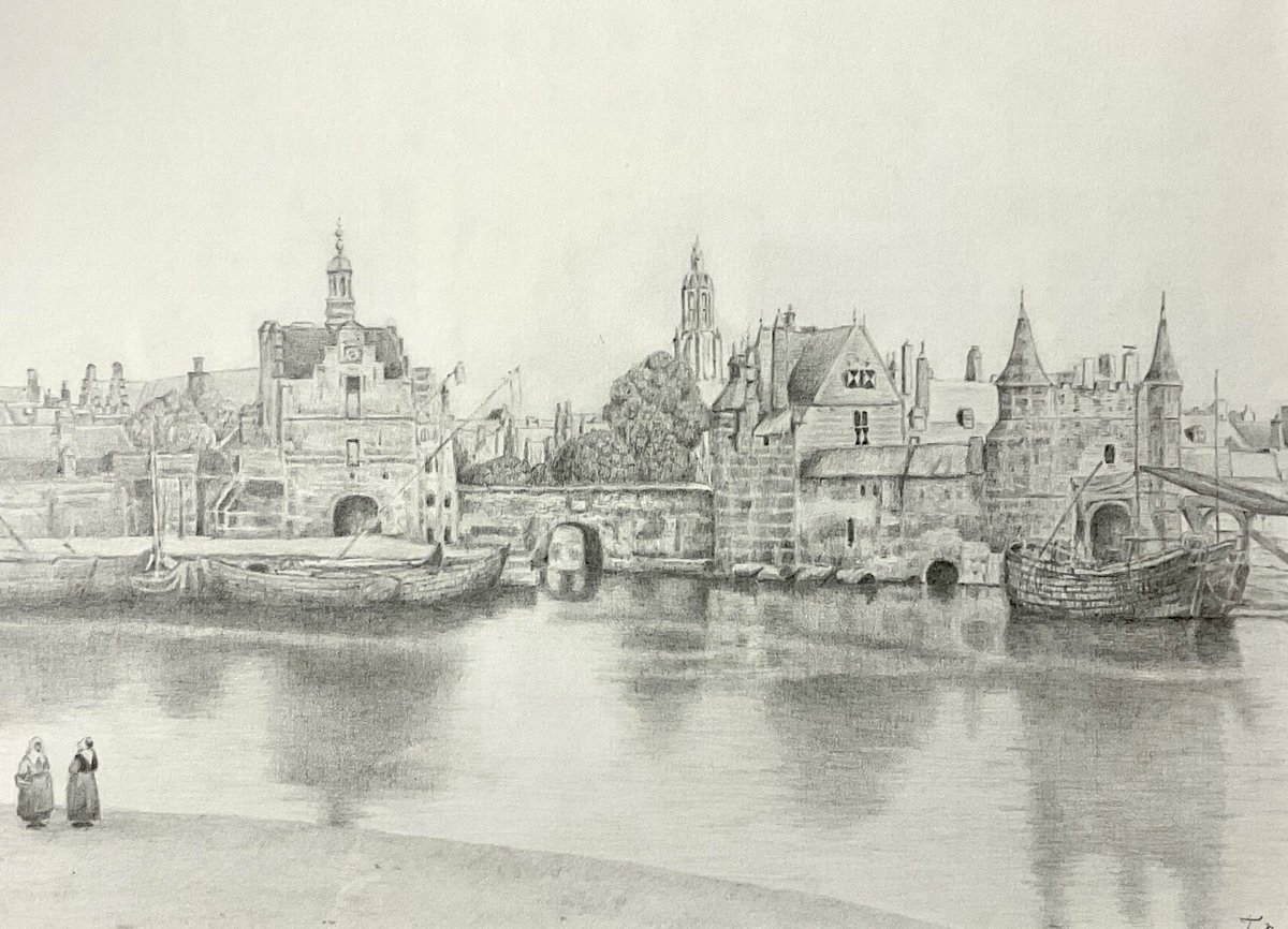 pjo106's tweet photo. #View_of_Delft　#Johannes_Vermeer #Drawing #Dessin #フェルメール　#デルフトの眺望 https://t.co/tfQf0qdxLS