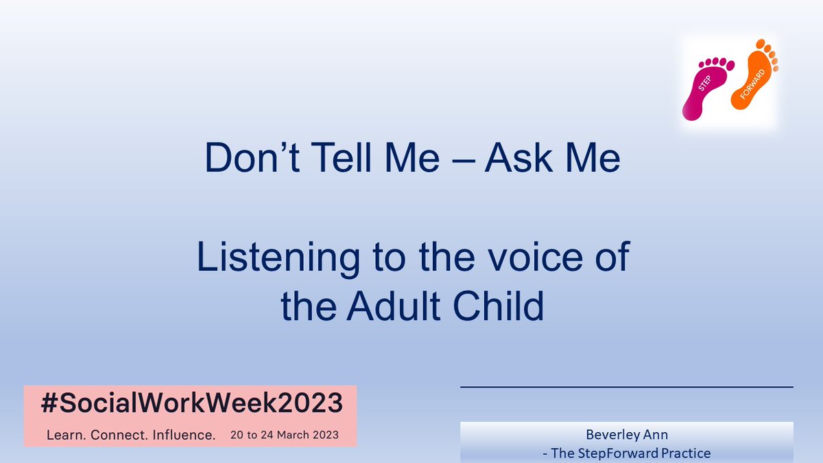 StepForward_me's tweet photo. Social Work Week 2023 - https://t.co/3WhjUH5S28 Did you miss the webinar Listening to the voice of the Adult Child?  here is another chance to see it. #mentalhealth #trauma #overcoming #changes #self-care https://t.co/8cYRDXqwbD