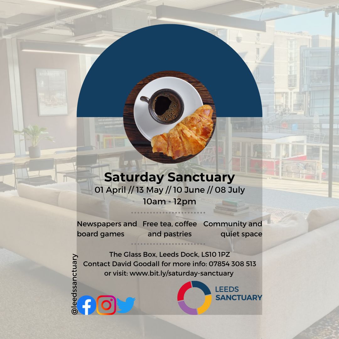 Join us in a week's time for Saturday Sanctuary as we discuss, 'What? This isn't a Bank Holiday weekend?!' 😂 Fast track the relaxing with free tea, coffee and pastries in The Glass Box 👌

#loveleeds #thisisleeds #leedsuni #leedsdock #leedsinspired #leedslist #leedsevents