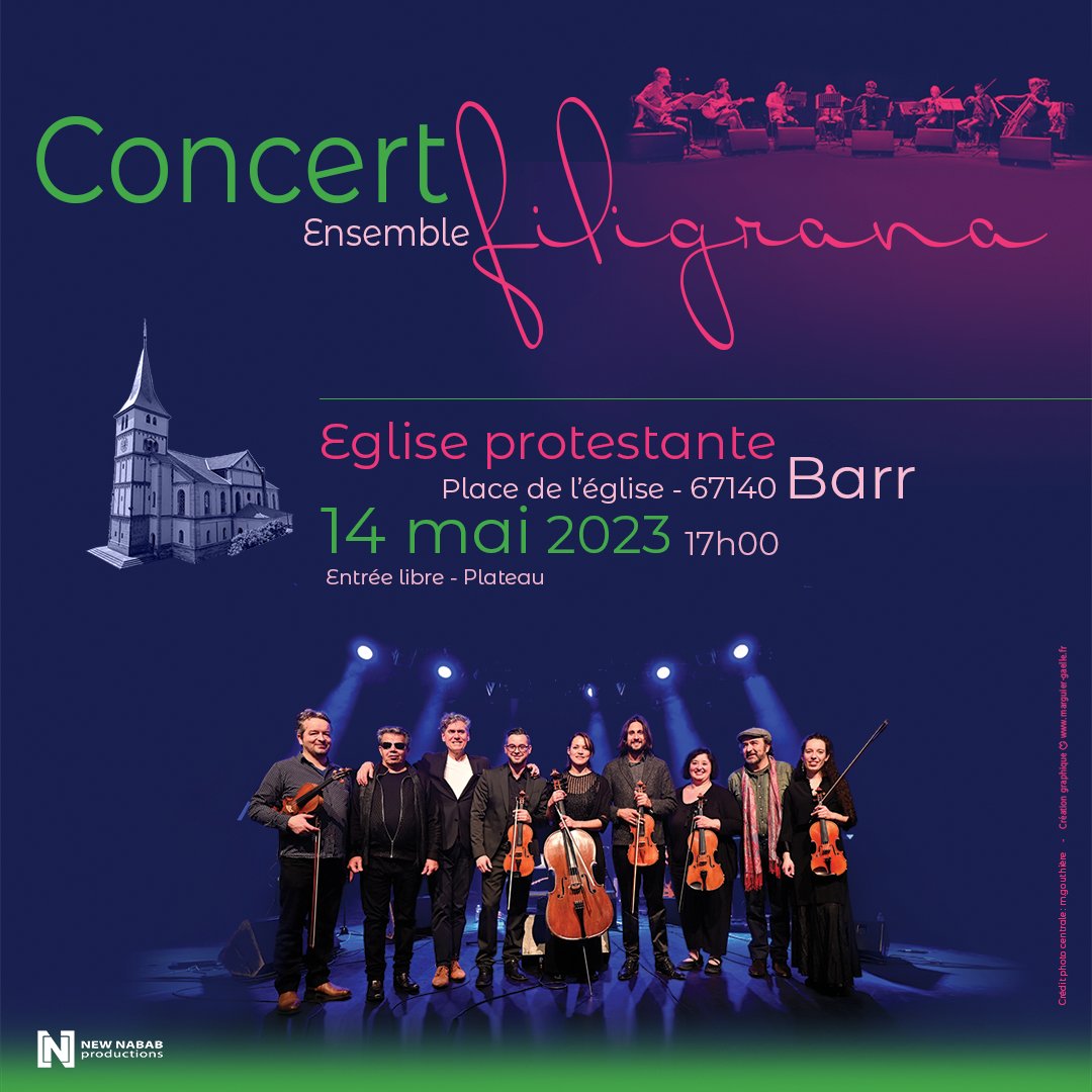 newnabab's tweet photo. Concert exceptionnel de «Filigrana», spectacle réunissant le quartet jazz Ytré, le quatuor à cordes Yoshka et l'accordéoniste Marcel Loeffler. 
14/05/23 Barr (67) - Entrée libre https://t.co/KI1OZeRb3h