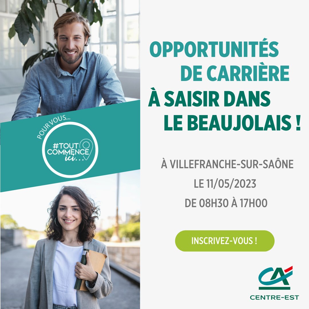 📢 #Jobdating ! Vous avez un Bac+3 en poche, la fibre commerciale et le sens de la relation client ? Venez rencontrer nos équipes #RH jeudi 11 mai à Villefranche-sur-Saône !
👉🏻 Inscriptions (pensez à joindre votre CV 📄) : credit-agricole.fr/ca-centrest/pa…
