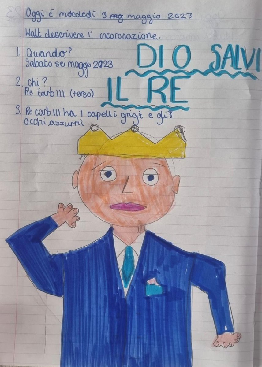 This week, the children learnt to describe the coronation event and write 'God save the King' in Italian, which is 'Dio salvi il Re'. Amazing work as always children! <a href="/RoyalFamily/">The Royal Family</a> @ItalianInUK 
#Italian  #Coronation2023  #KingCharlesIIICoronation #KingCharles