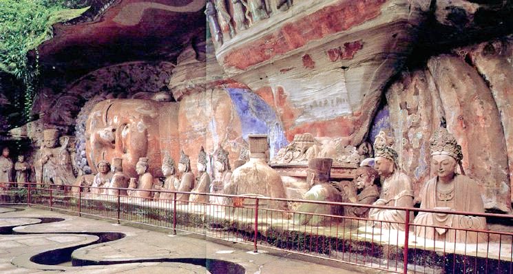 Rock Sculpture Depicting Mahaparinirvana of Mahatma Buddha In Dazu District, Chongqing, China  . 

Construction of Rock Carvings In Dazu Began In 7th Century A.D  During Tang Dynasty