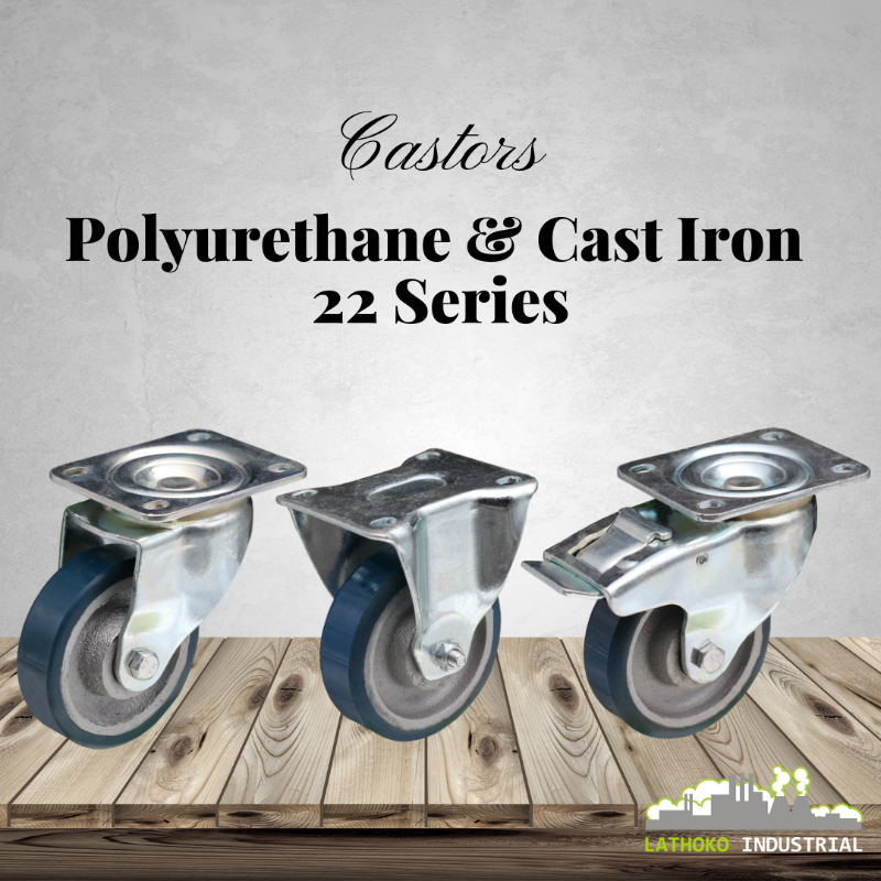 LathokoI's tweet photo. Roll into action with our Polyurethane &amp; Cast Iron Castor series! These castors have a durable and wear-resistant PU tyre and cast iron centre. They're perfect for transporting heavy loads of up to 200kg's. View our range and shop online. #PUCastors #HeavyDutyTransport  #Castors