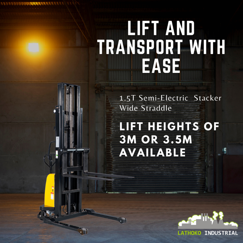 LathokoI's tweet photo. With adjustable forks &amp; the ability to straddle both standard &amp; European pallets, the 1.5T Semi Electric Wide Straddle Stacker is perfect for use in storerooms, warehouses, and vehicle loading applications. 
#warehouse #warehousesolutions #liftingequipment #productivityboost