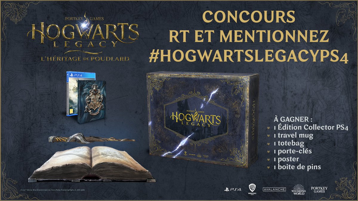 🎁 CONCOURS MAGIQUE 🪄✨

Pour la sortie de Hogwarts Legacy : L'Héritage de Poudlard sur PS4 tentez de remporter 1 Édition Collector PS4 + 1 lot de goodies (mug, poster, pins, totebag, porte-clés)

Pour participer :
✅ RT ce tweet
✅ Mentionnez le hashtag #HogwartsLegacyPS4