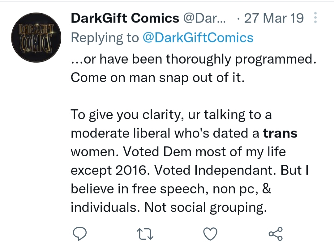 DeanTalksToo's tweet photo. @DarkGiftComics Id like to apologize. I never would of made fun of your cigarette holding, by calling it gay, had I of known about your sexuality. More power to you for dating trans people, and being part of a trans pornstar's fandom. https://t.co/jpiQdCwaRA