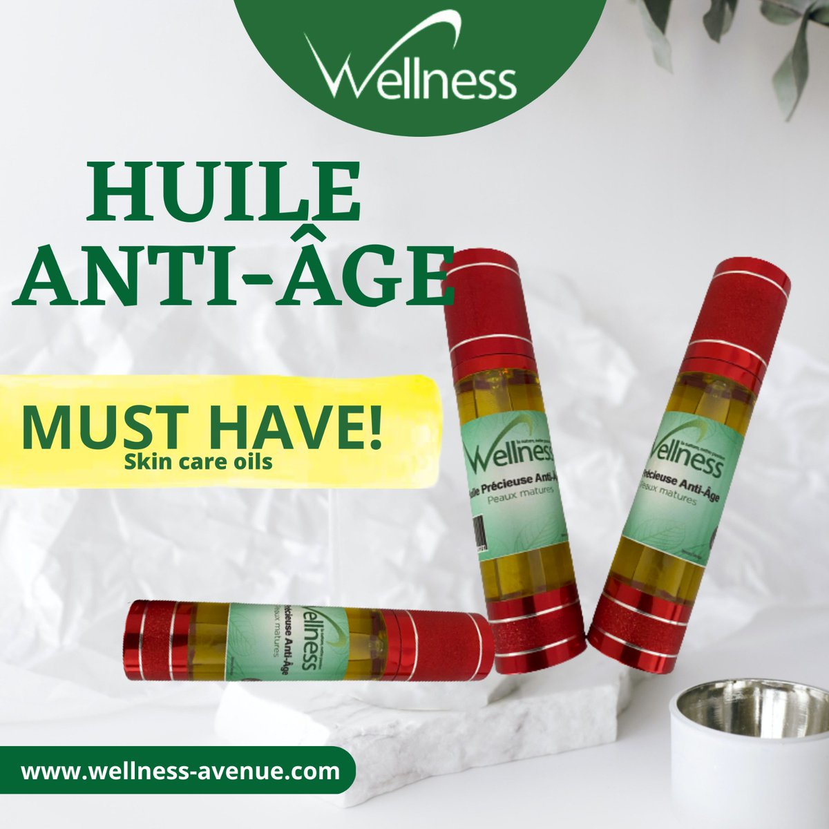 🌟 Anti-âge : Wellness vous offre la meilleure huile pour ralentir et atténuer la vieillesse cutanée. Votre huile Anti-âge vous offre un effet nourrissant et régénérant, elle agit contre les signes de l’âge et sublime la peau. ️💟 Disponibles sur 🌐wellnes-avenue.com