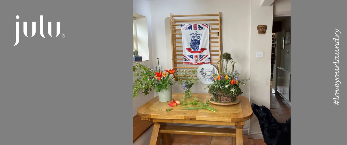 “Tea towels ready and we are conditioning flowers and making decorations for our Coronation Barn Dance on Saturday evening.  Working as team with friend &amp; Neighbour Kat from @katscutflowers is such fun and it’s great to be part of the celebrations of this historic event.