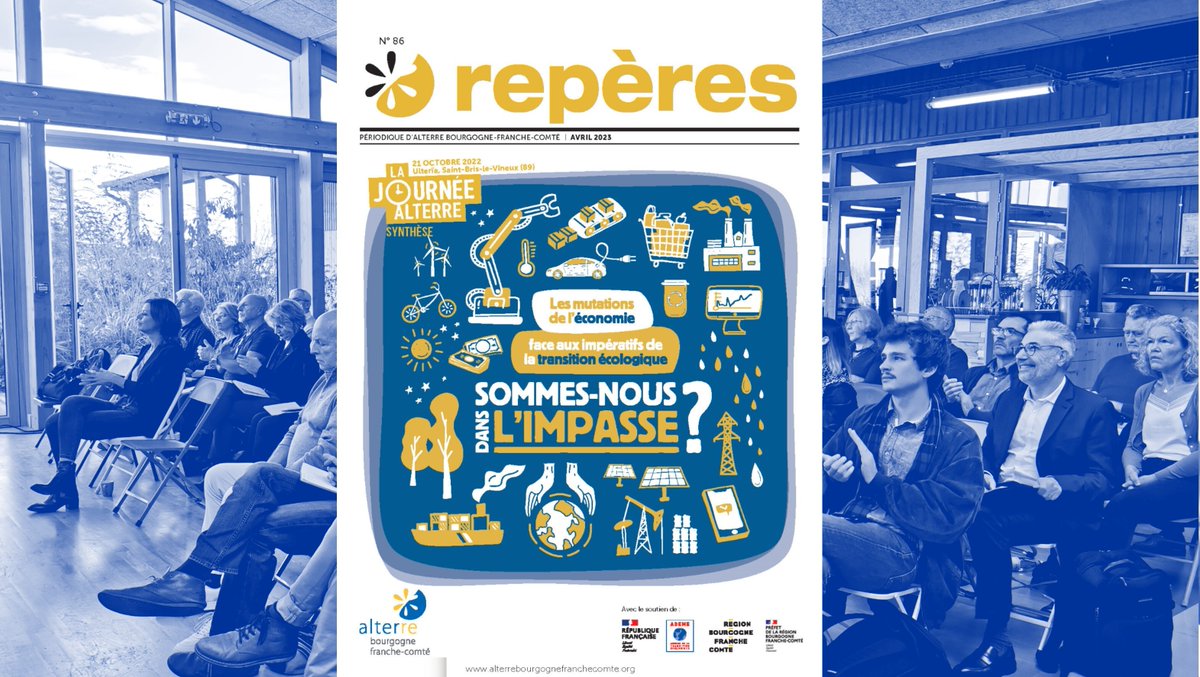 📗 Nouveau #Repères !
Les mutations de l’économie face aux impératifs de la #TransitionÉcologique : sommes-nous dans l’impasse ?
Synthèse des nombreuses interventions de la dernière #JournéeAlterre, à retrouver sur notre site :
👉 alterrebourgognefranchecomte.org/ressources?det…