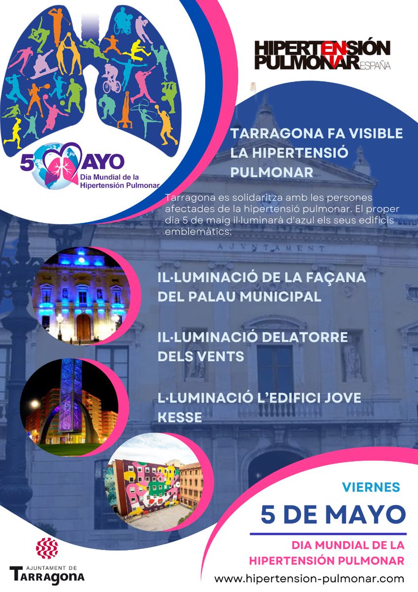 HPE_ORG's tweet photo. En el marco del Día Mundial de la Hipertensión Pulmonar el @TGNAjuntament ilumina👇

🔸 La fachada del Palau Municipal
🔸 La Torre dels Vents
🔸 El Edificio Jove Kesse

#InhaleHope #InhaleCourage #HipertensionPulmonar #DiaMundialdelaHP https://t.co/xXGUWIE8zH