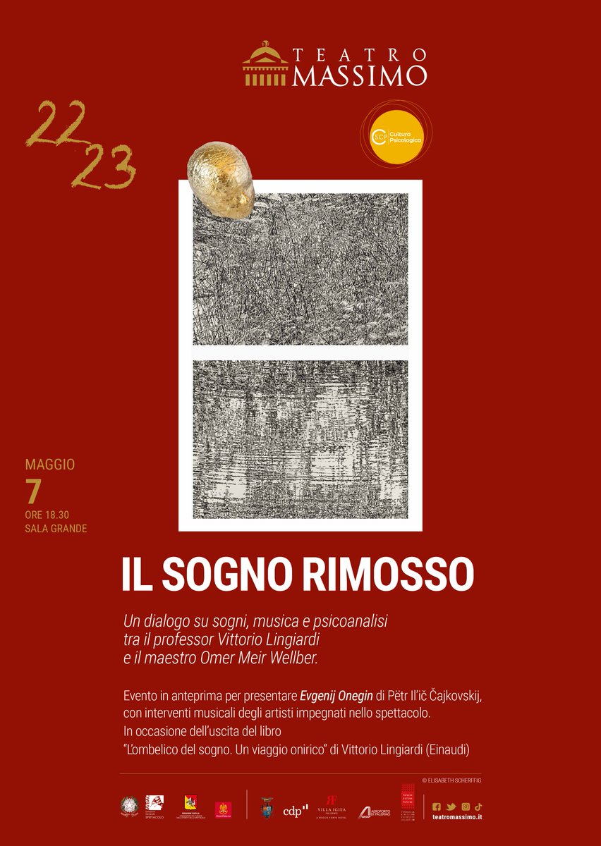 sellerioeditore's tweet photo. Vi aspettiamo oggi pomeriggio alle 18,30 al @teatromassimo #Palermo. #IlSognoRimosso con
@vittorlingiardi, autore de L'ombelico del sogno, e Omer Meir #Wellber con Storia vera e non vera di Chaim Birkner.
https://t.co/iR7GBNdfPF https://t.co/JYZJVLtINv