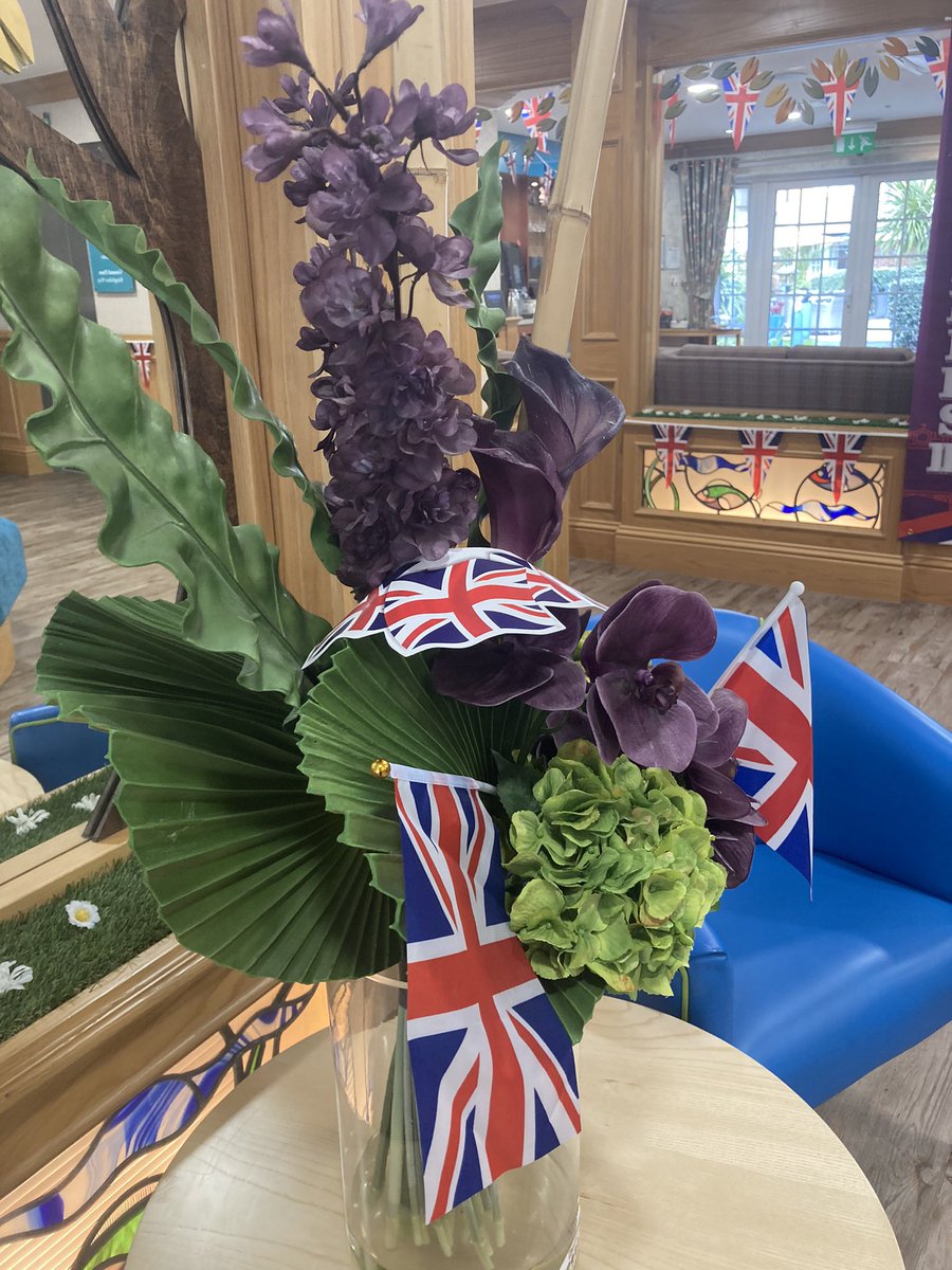 HallmarkSurrey's tweet photo. 1 sleep to go &amp; we are on a Coronation countdown here at Lakeview Care Home. We have lots planned for the long weekend &amp; the home is decked in red, white &amp; blue. #bbcqt https://t.co/3OdNzcptX1