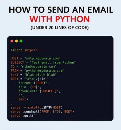 PythonPr's tweet photo. How to Send Emails using Python
☞ https://t.co/x0QQlONQWV

#python #send #emails https://t.co/BZLX5fxKn1