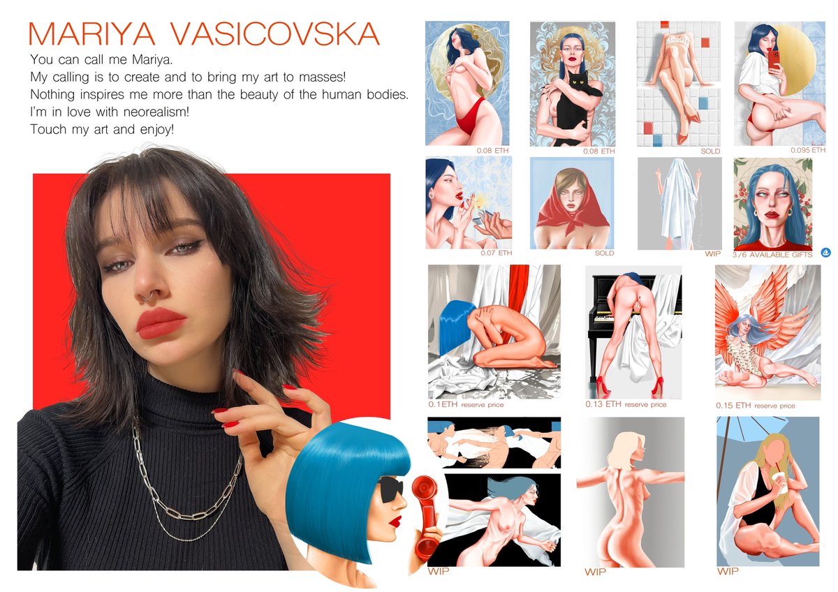 GM/GD/GN fam🤍🔥

1/6 I want to show you and tell you about my large collection and what I have at this moment. 

You can call me Mariya.
Nothing inspires me more than the beauty of the human bodies.
My inspiration is neorealism and minimalism. 
Touch my art and enjoy!🔥🔥🔥⬇️