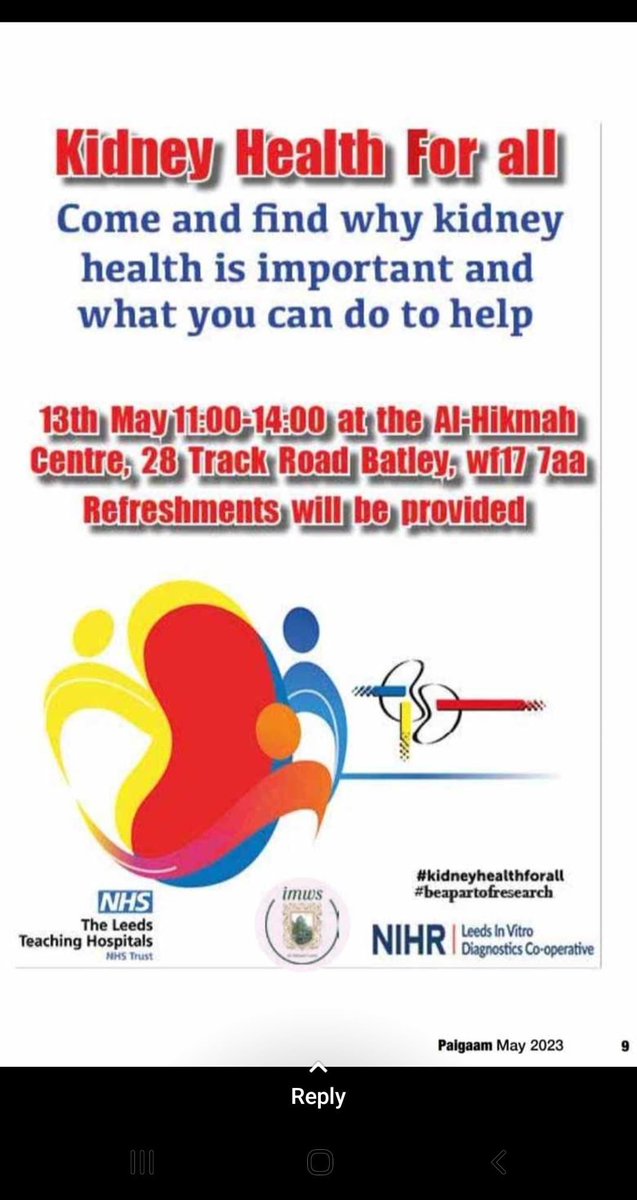 Looking forward to another community engagement event on Kidney health and inclusive research funded by <a href="/NIHRLeedsMIC/">NIHR Leeds MIC</a> Please spread the message <a href="/NIHRtakepart/">Be Part of Research</a> <a href="/NIHRCRN_yorks/">NIHR CRN Yorkshire & Humber</a> <a href="/LTHTKidneys/">Leeds Kidney Transplant</a> <a href="/WYpartnership/">West Yorkshire Health and Care Partnership</a> <a href="/shutcake/">Fatima Khan-Shah 💙 Follow me on BlueSky</a> <a href="/KirkleesHCP/">Kirklees Health and Care Partnership</a> <a href="/MahmudNawaz/">Mahmud Nawaz</a>