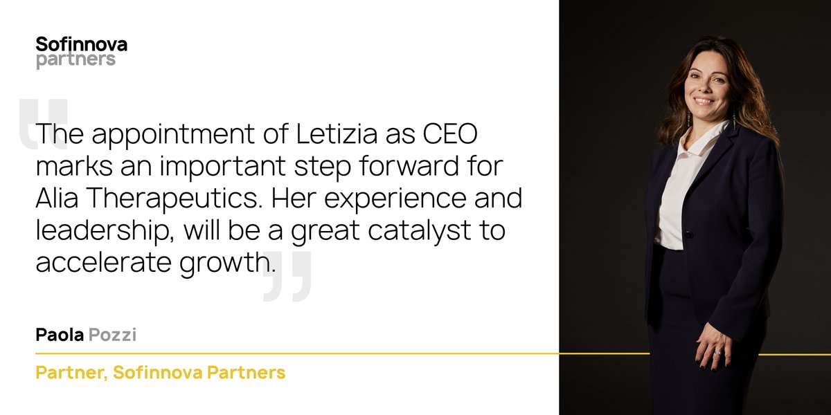 Sofinnova Partners welcomes Letizia Goretti as CEO of Alia Therapeutics, a Trento-based start-up specializing in innovative treatments for rare genetic diseases through next-generation gene editing technology.

hubs.ly/Q01NPcC70